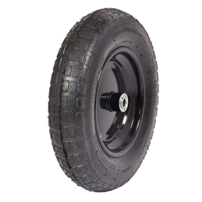 Marathon Industries 20265 Universal Fit Pneumatic (Air-Filled) Wheelbarrow Tire 3" Centered Hub, 5/8" Nylon Bushing with Spacer Kit included, Multi - Image 1